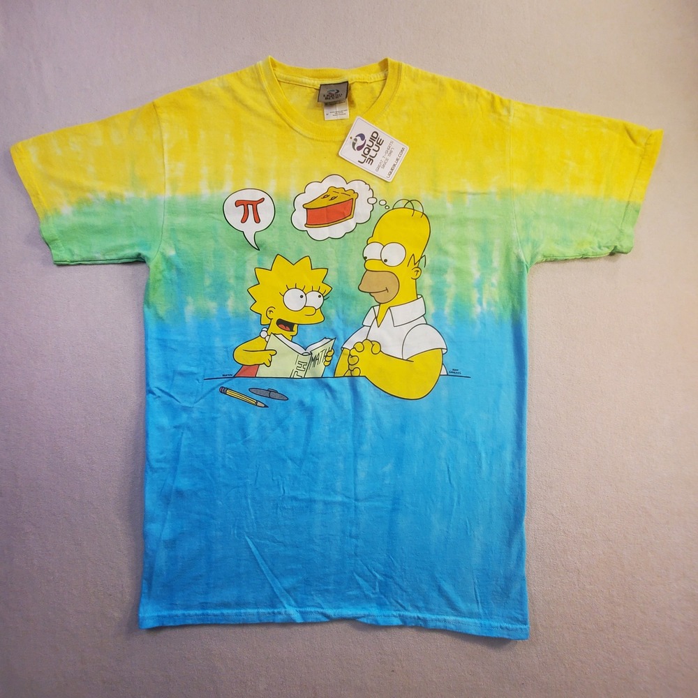 Liquid Blue Simpsons Tie-Dye Graphic Lisa Homer Yellow Blue Men's Medium T-Shirt